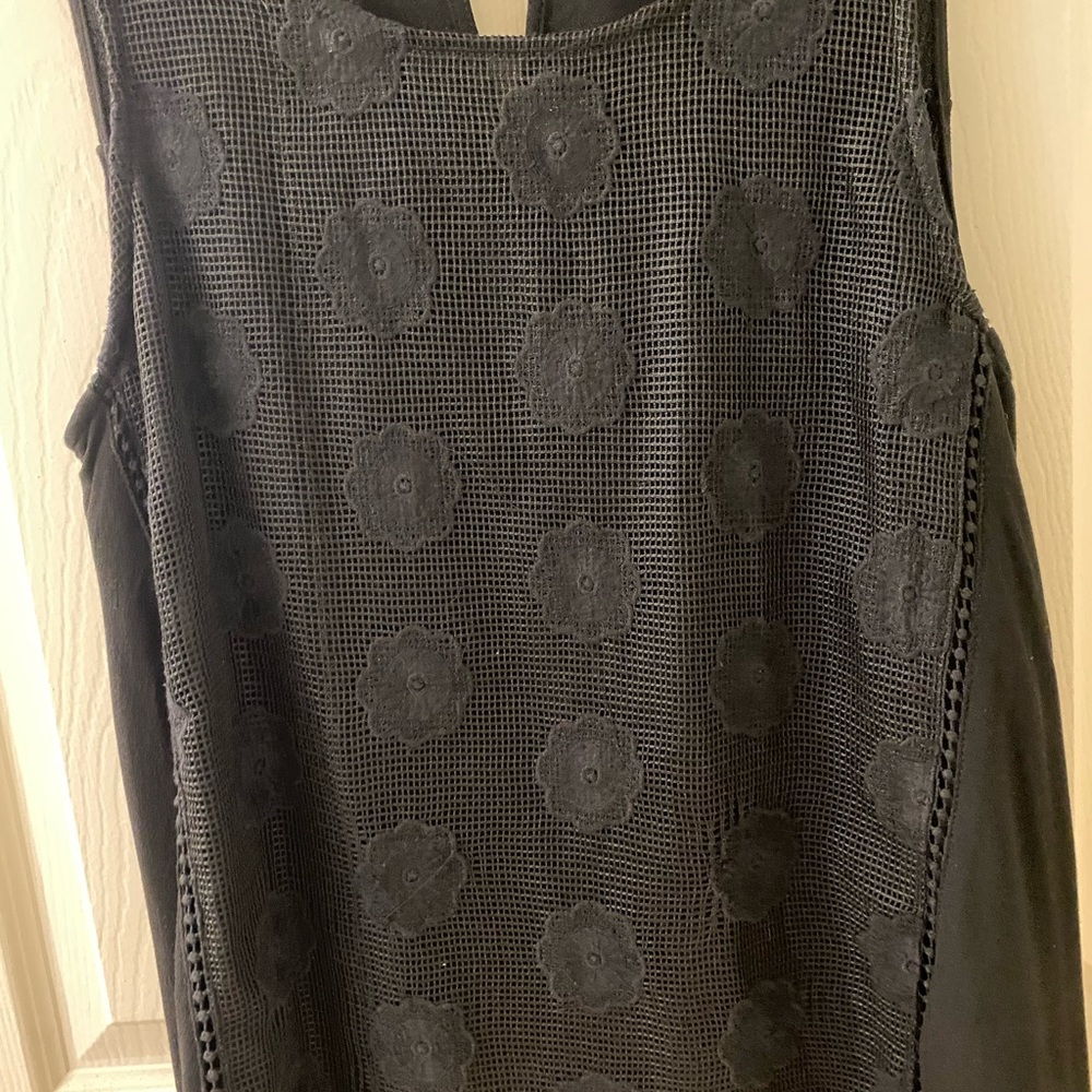 Black Sleeveless Mesh Blouse with Floral Pattern